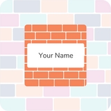 Colorful tiled background with a central orange brick square and white name plate labeled "Your Name."